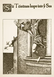 Sir Tristram Leaps into the Sea, Illustration from 